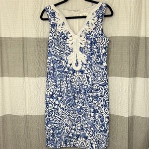 Eliza J. brand floral midi dress. Blue/white floral print. Size 8.